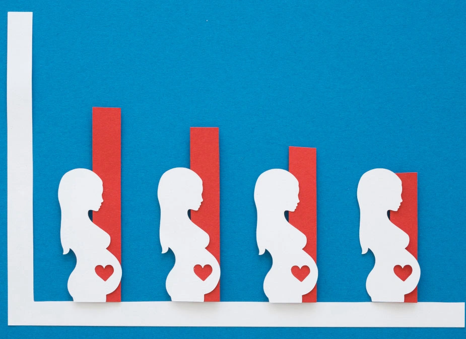 nfografik koji prikazuje opadanje plodnosti žene od 20. do 45. godine