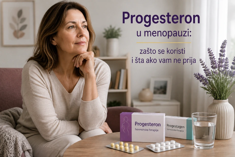 Žena razmatra progesteronski deo hormonske terapije u menopauzi