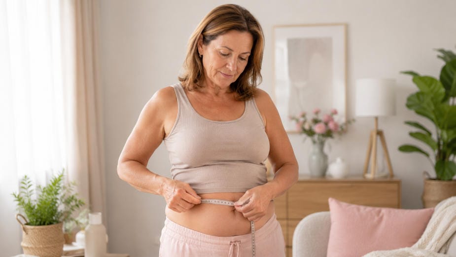 Žena u menopauzi meri obim struka zbog promena u predelu stomaka